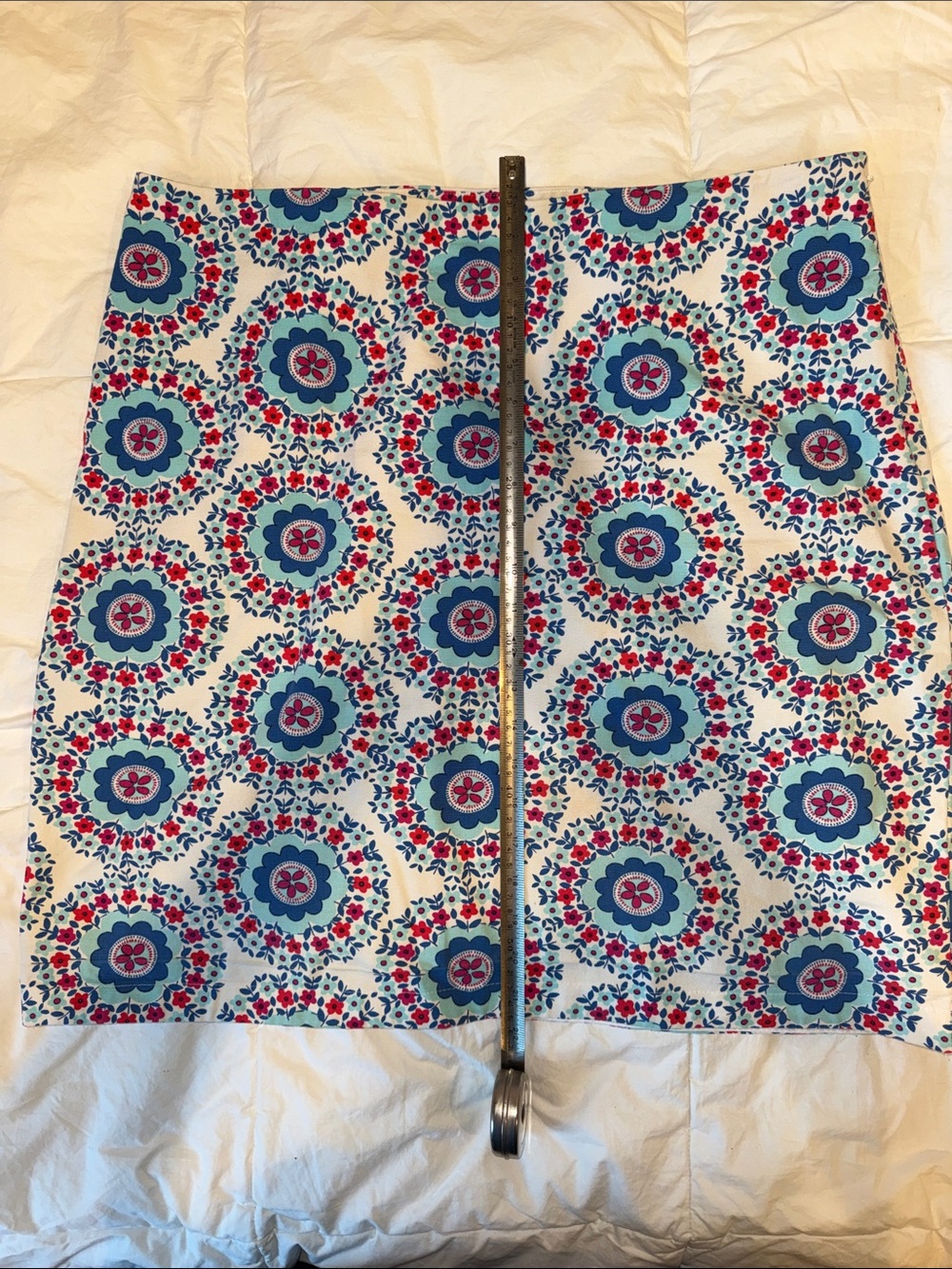 Talbots White Mini Skirt with Blue & Pink Medallion Print